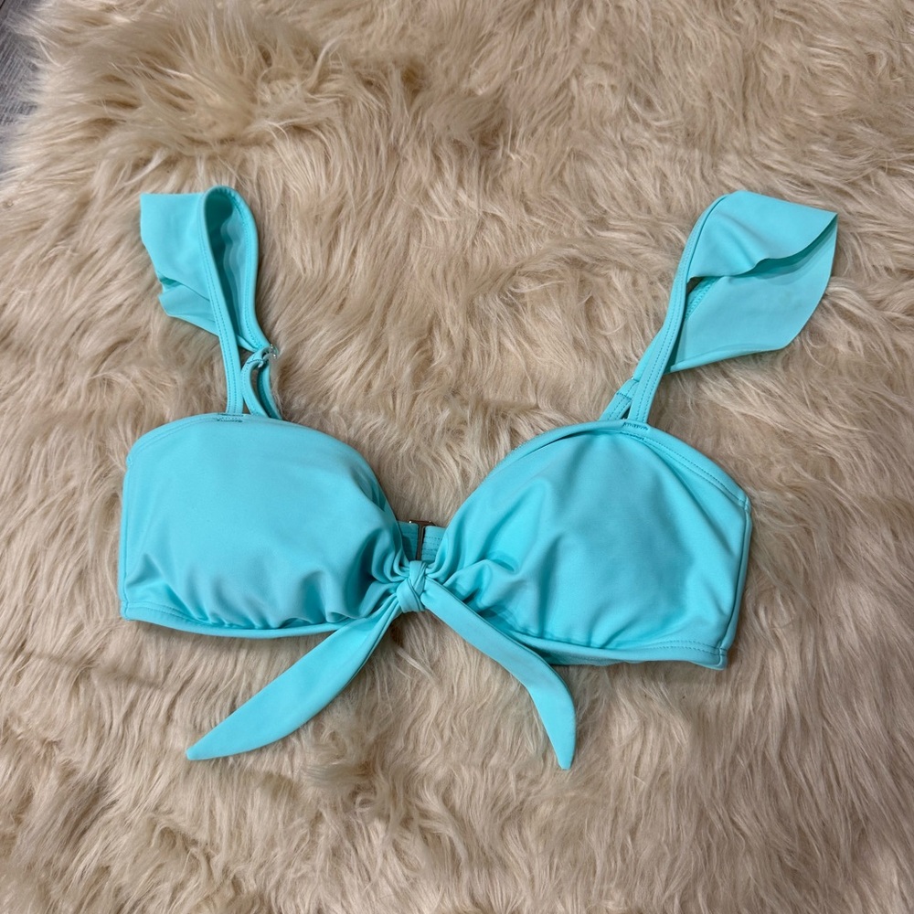 Express Tie Front Ruffle Strap Bikini Top